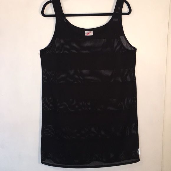 Speedo Other - Vintage Speedo Black Stripped Mesh Swimsuit Coverup Tank Dress Sz L